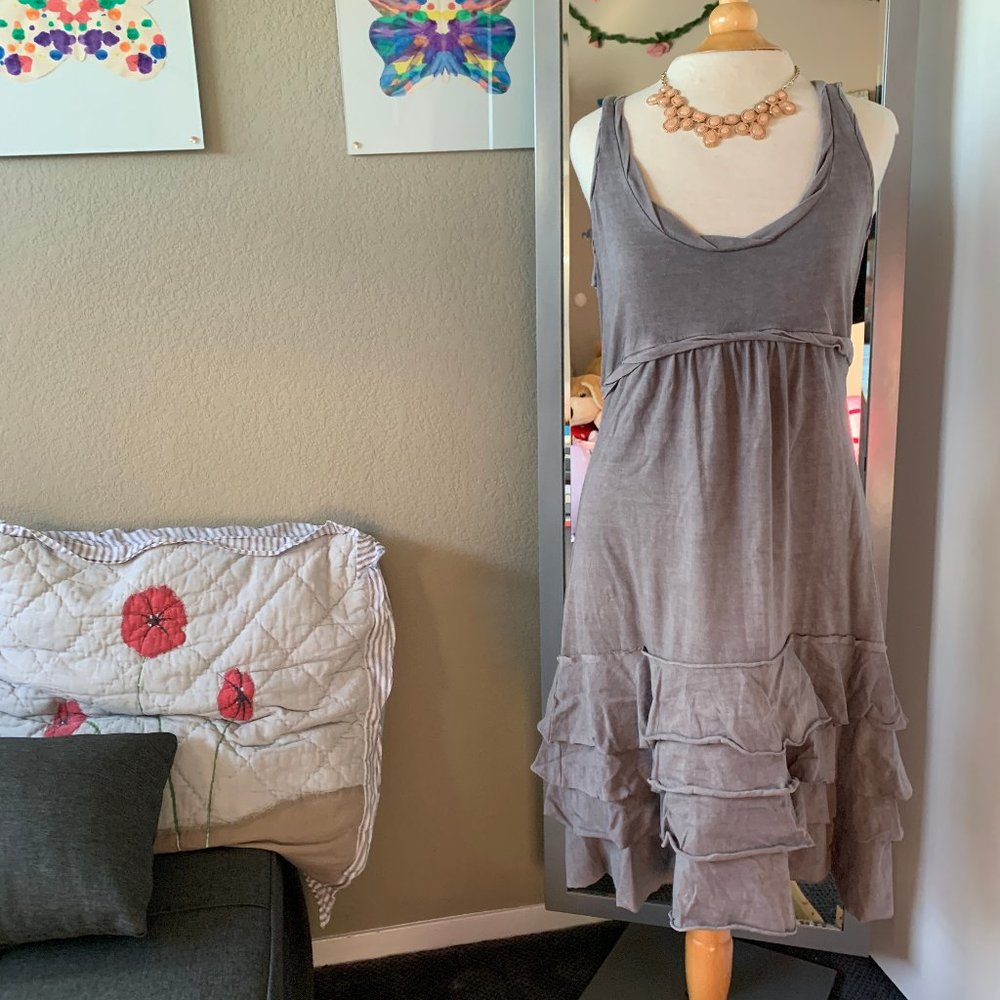 Grey BR high waist ruffle cotton dress - SMALL
